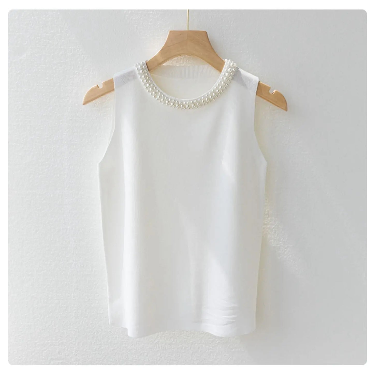 Knitted Sleeveless Beaded Casual Thin Tops