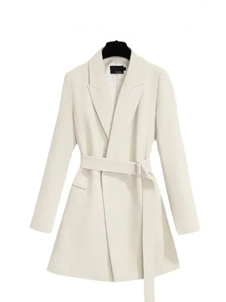 Women's Blazer Elegant Slim Fit Coats Casual Lace Up Women Mid Length Blazers