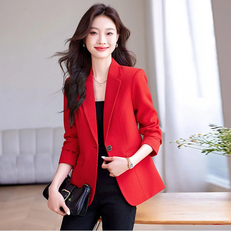 Women Office Blazer Casual Single Button Long Sleeve Office Coat