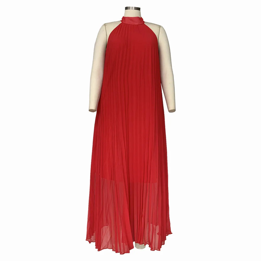 Plus Size Women Maxi Dress sleeveless Halter Hollow Out Maxi Dress