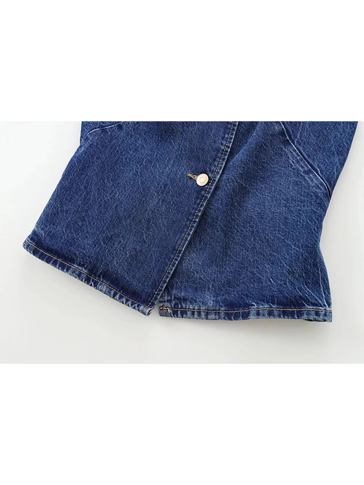 Women's Short Vest Blue Denim Vest Top Casual Cropped Sleeveless Top