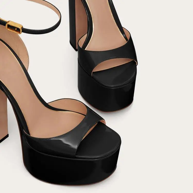 Ankle Strap Sexy Peep Toe Thick Sole Platform Chunky High Heels