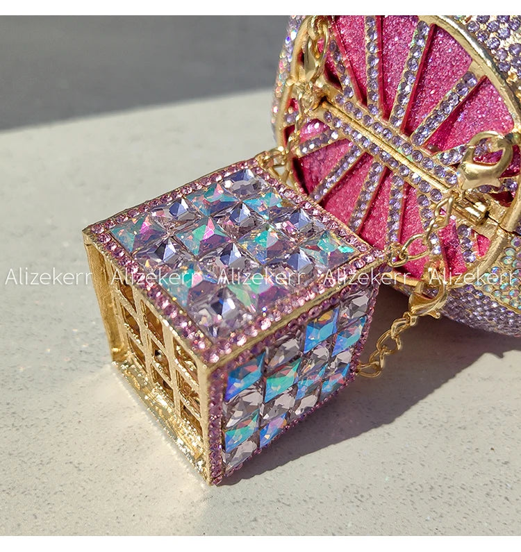 Balloon Shaped Crystal Evening Bags Women Luxury Classy Unique Clutch Purse