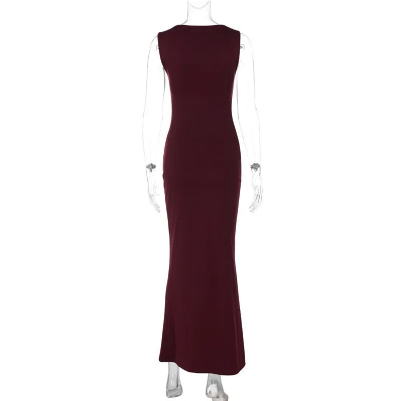 Wedding Guest Square Collar Sleeveless Sexy Maxi Dress For Women Bodycon Dress