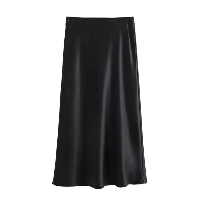 Black Satin Skirt Woman High Waist Elegant Long Skirts For Women Fashion Summer Midi Skirt Office Women's Skirts
