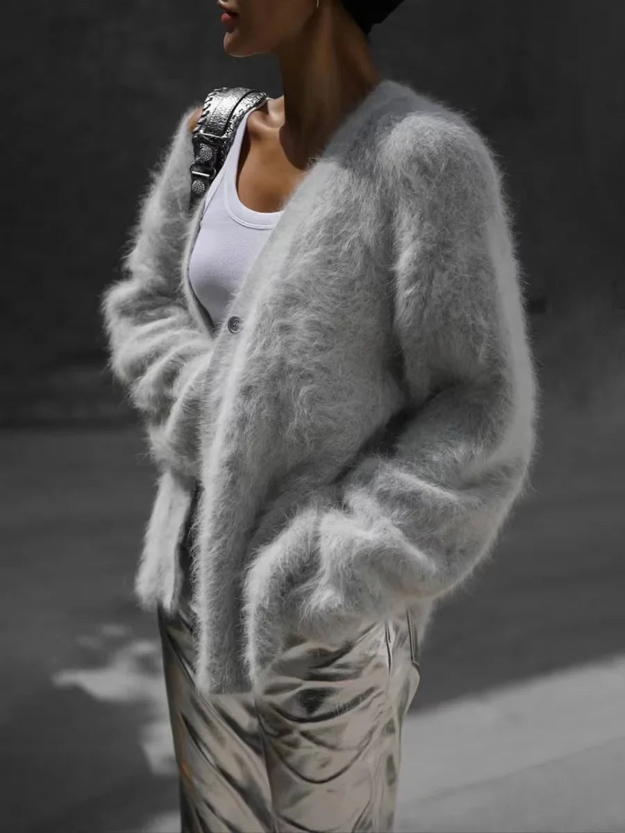 Women's Cardigans Korean Fashion V-neck Sweater Coat Long Sleeve Oversized Sweater