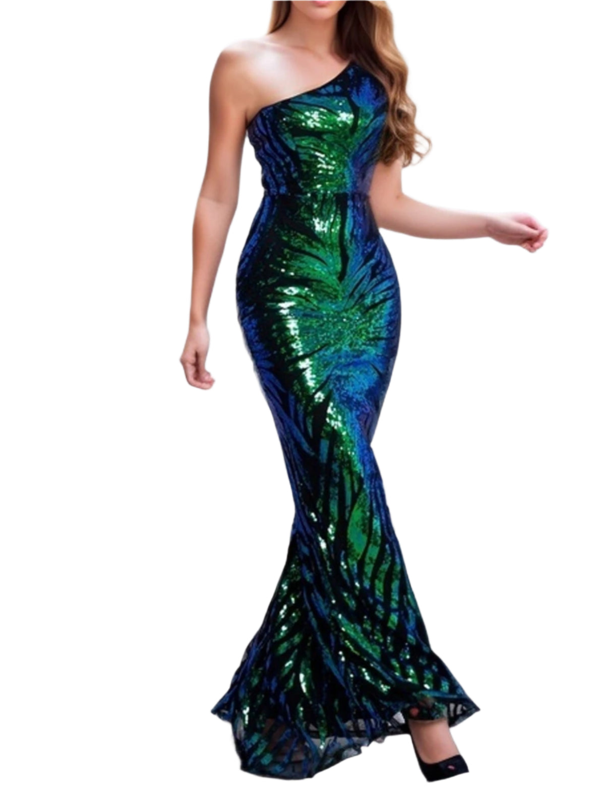 One Shoulder Flower Sequined Cocktail Sleeveless Stretchy Evening Dress