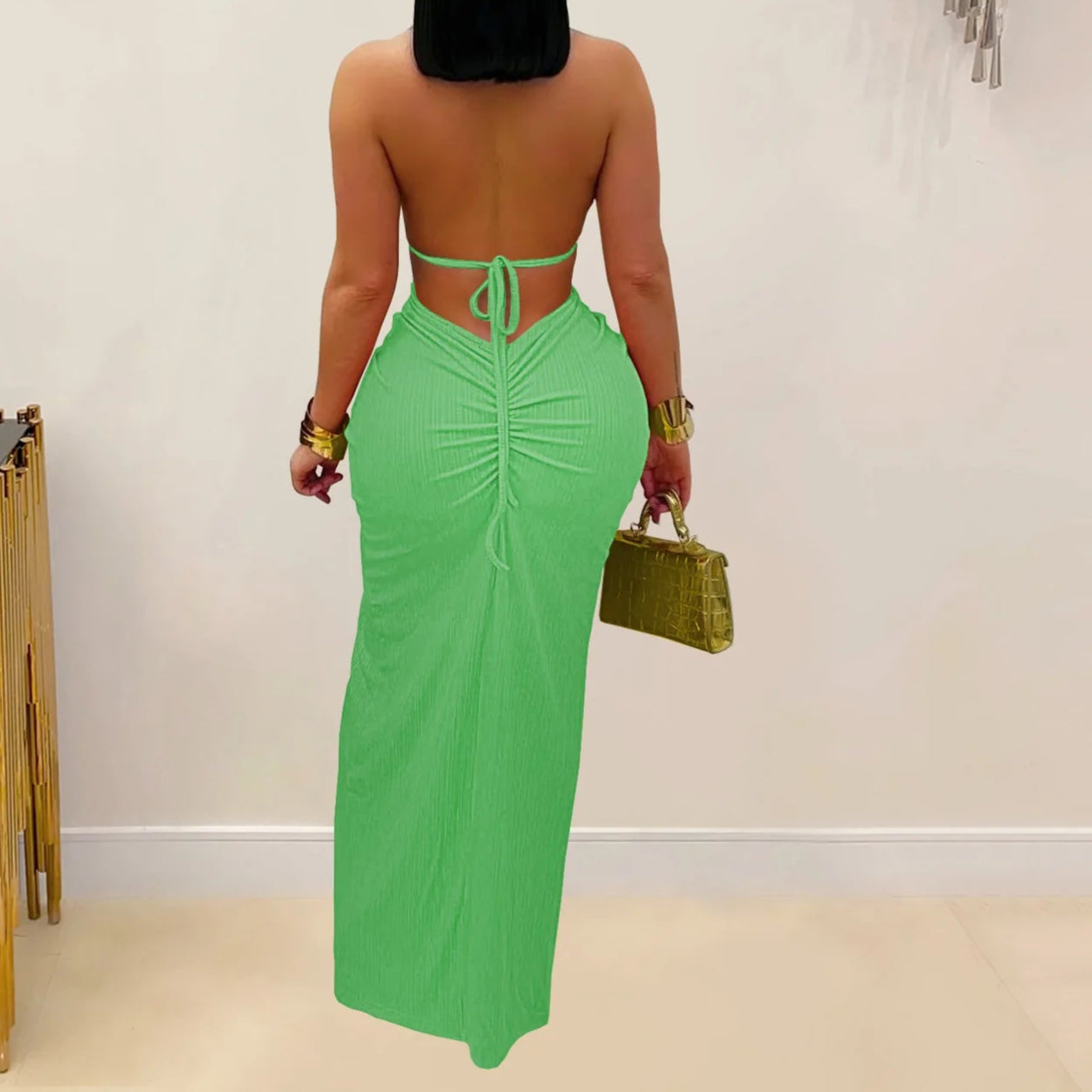 Women Summer Peach Buttocks Backless Sleeveless Split Hollow Midnight Maxi Bodycon Dress