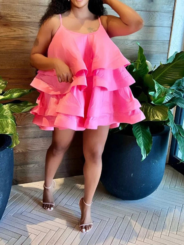 Sexy Short Daring Dresses Summer Spaghetti Strap Mini Dress with Cascade Ruffles