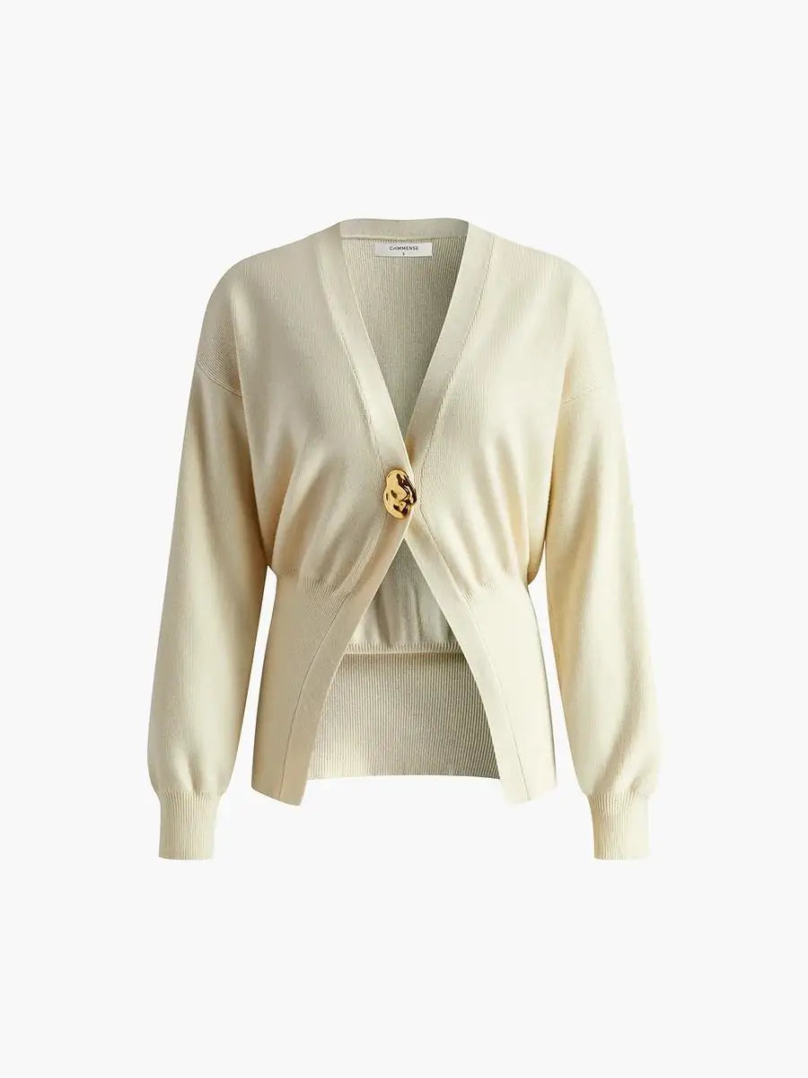 Women's Button Knitted Cardigan Vintage V Neck Full Sleeve Cropped Sweater