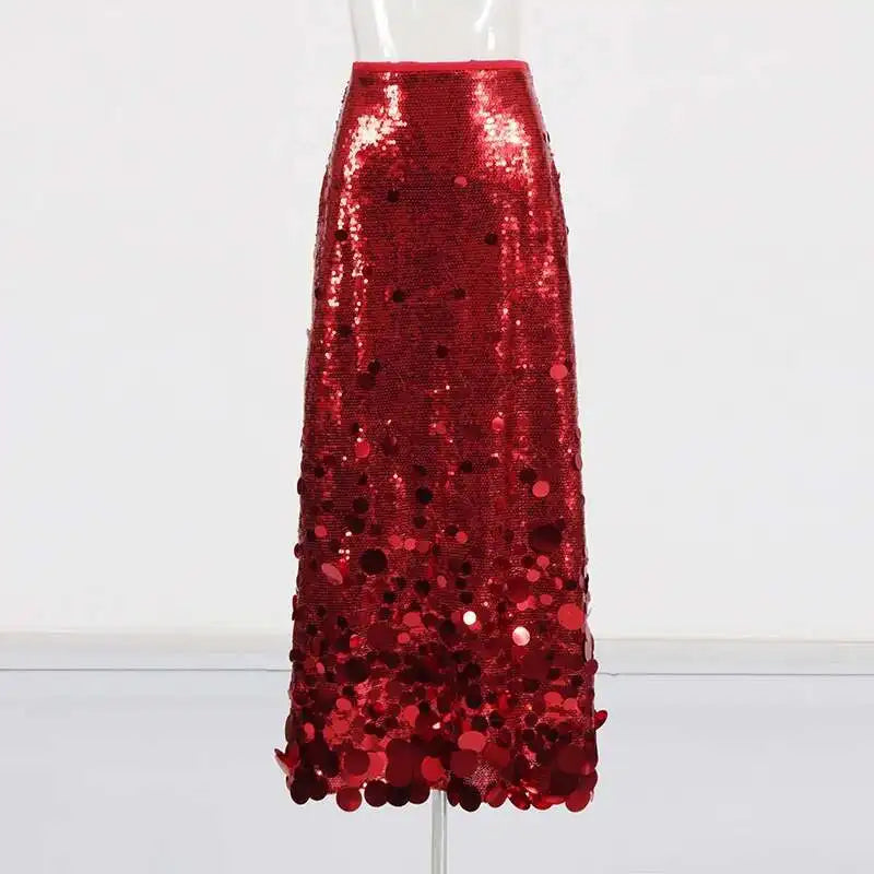 Solid Patchwork Sequins Chic Skirts For Women High Waist Zipper A Line Skirts