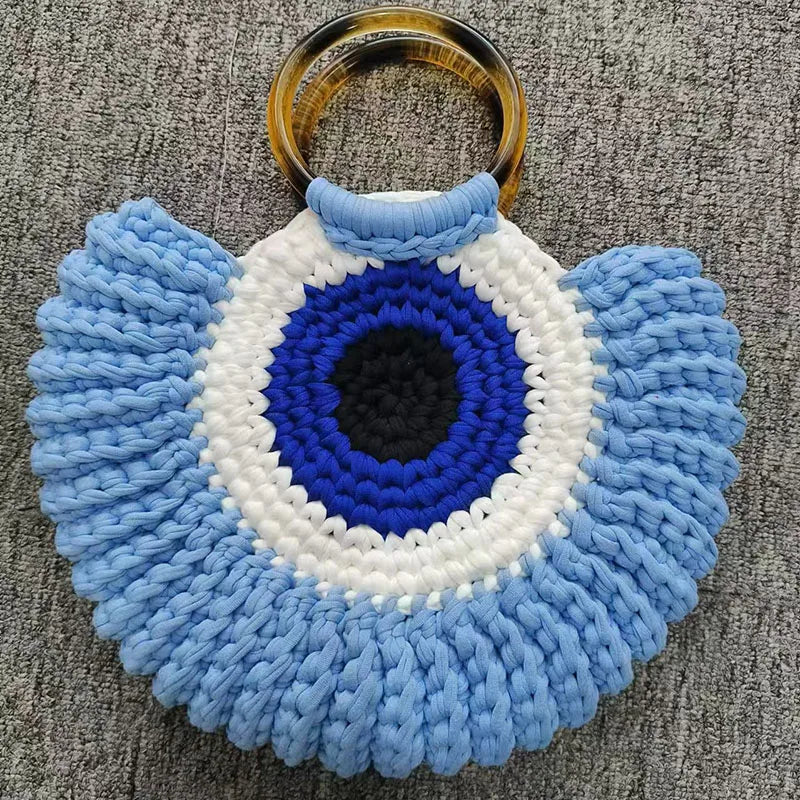 Rope Crochet Handbags Tassel Tote Round Handle Clutch Yarn Beach Bags for Women