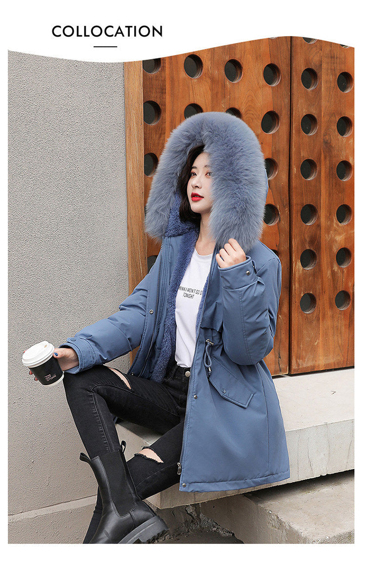 Women Long Wool Lined Hooded Parkas Winter Jacket