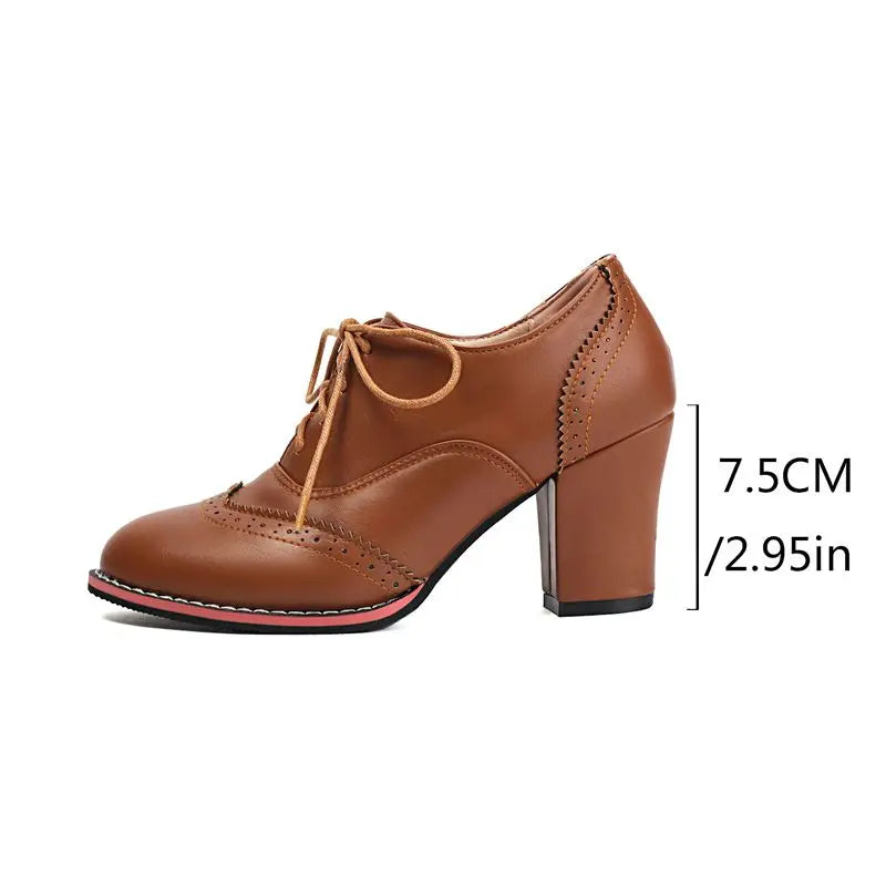 Pump Round Toe Chunky Heels 7.5cm Lace Up Plus Size 45 46 47 48 Office Shoes