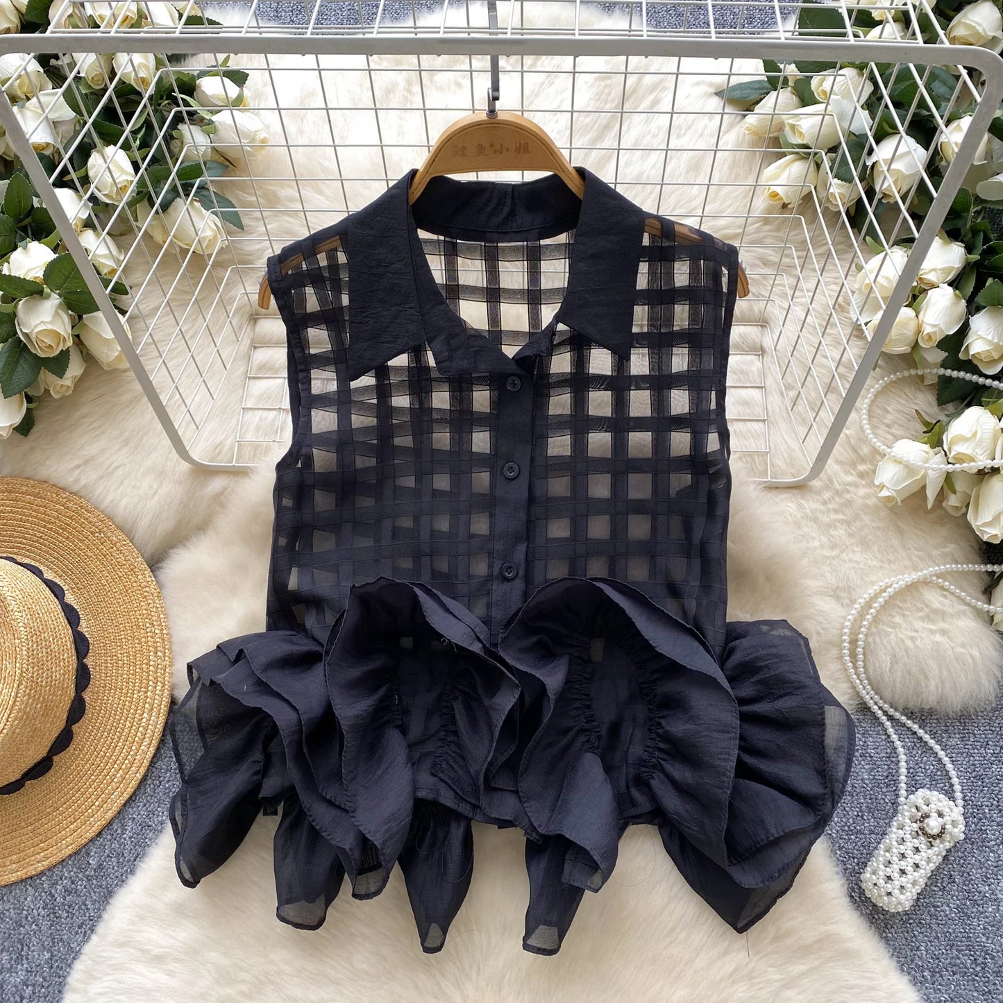 Vintage Bandage Lace Sleeveless Blouse Slim Elegant Korean Fashion Sexy Shirt