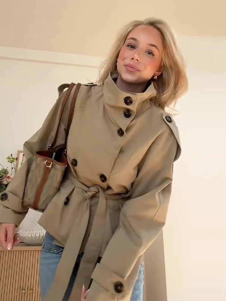 Vintage Women's Belted Jacket Coat Loose Fit Long Sleeve Button Down Coats