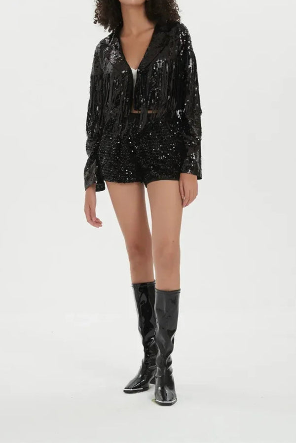 New Long Sleeve Sequin Tassel Patchwork Coat Cardigan Jacket