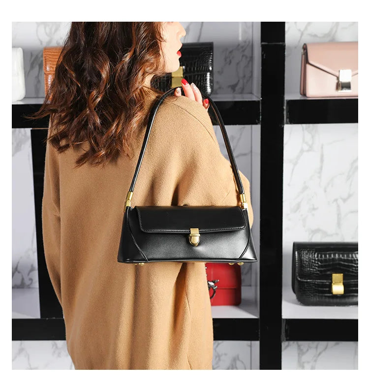 Armpit bag high-end solid color one-shoulder portable genuine leather bag