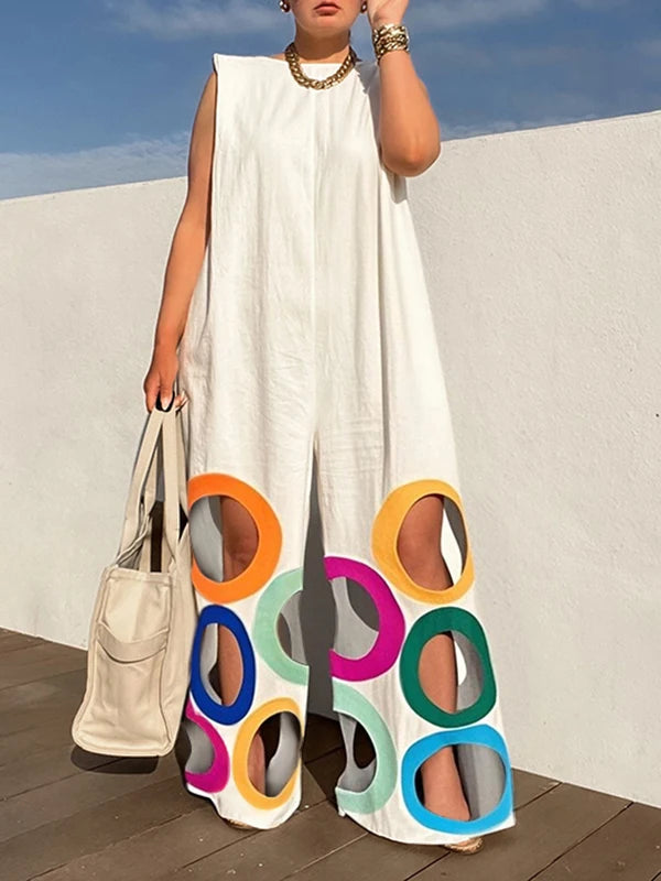 Women Fashion Rainbow Hollow Wide Leg Jumpsuits Urban Office Overalls