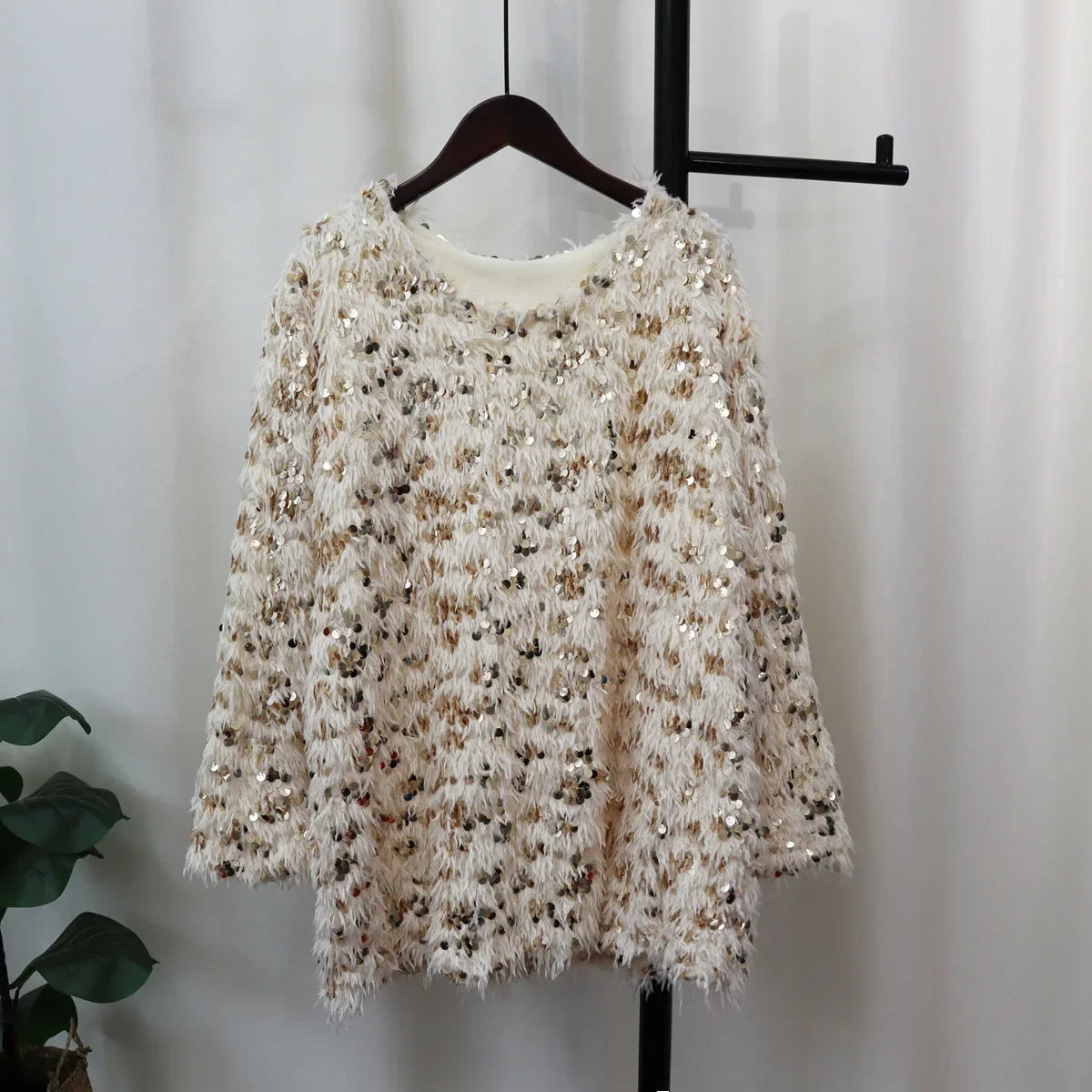 Heavy Sequined Pullover for Women Thick Warm Sweater