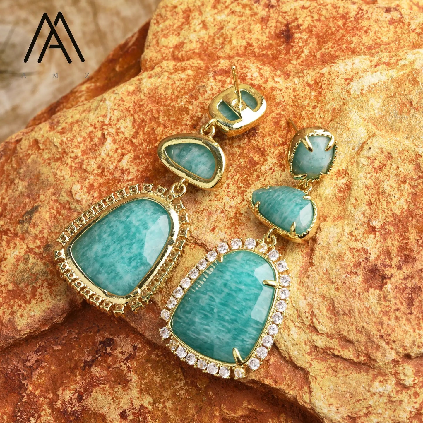 Luxury Crystal Earrings Wedding Jewelry Healing Natural Gemstone Amethysts Amazonite Labradorite Stud Earring Gift to Women