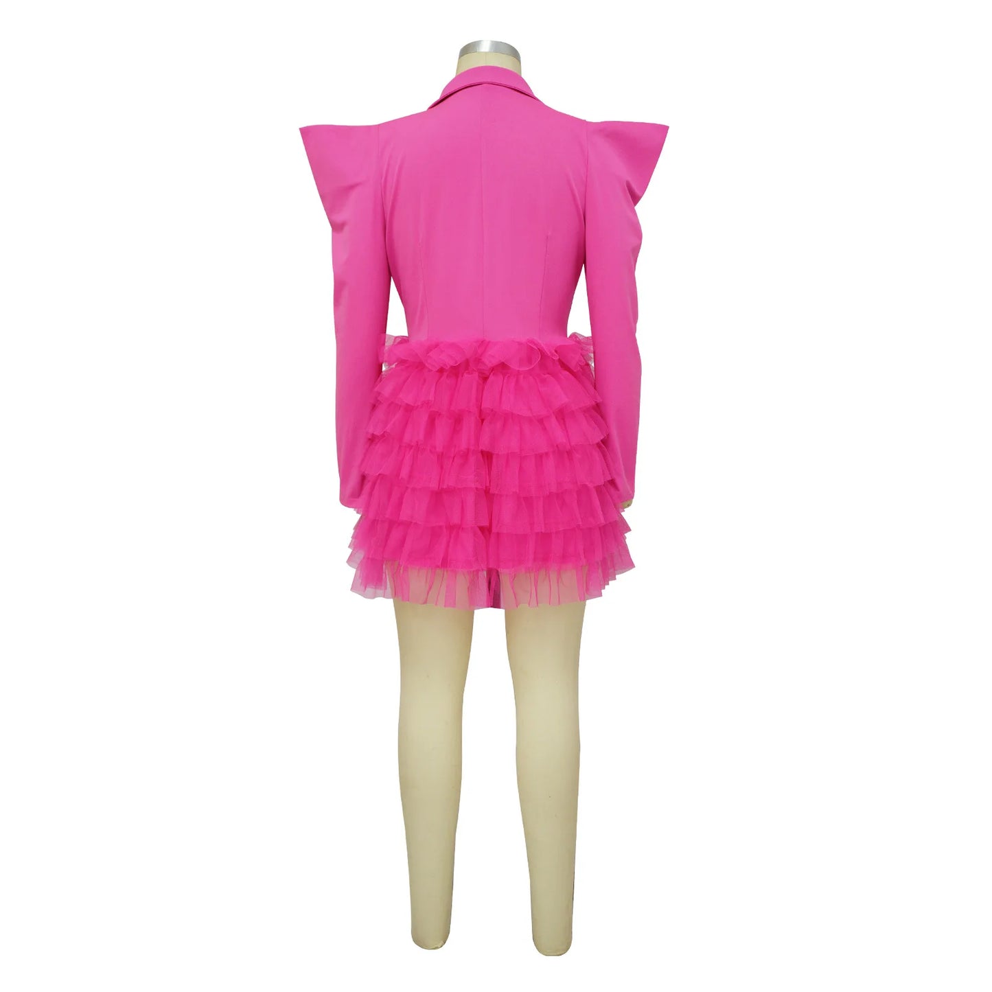 Mesh Paneling Solid Right Shoulders Long Sleeves Cake Dress For Women