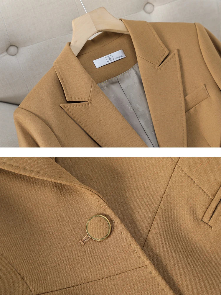 Formal Pant Suit 2 Piece Set Women Green Khaki Red Female Long Sleeve Business Work Wear Blazer