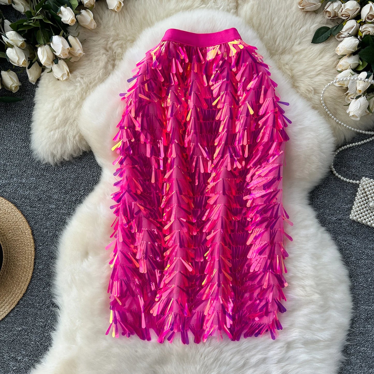 Women Chic sequin Skirt High Waist Elegant Korean Fashion vintage Hip Skirt