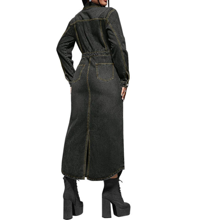 Streetwear Denim Dress Spring Clothes Women Turn Down Collar Up Jean Dresses Cowboy Dress