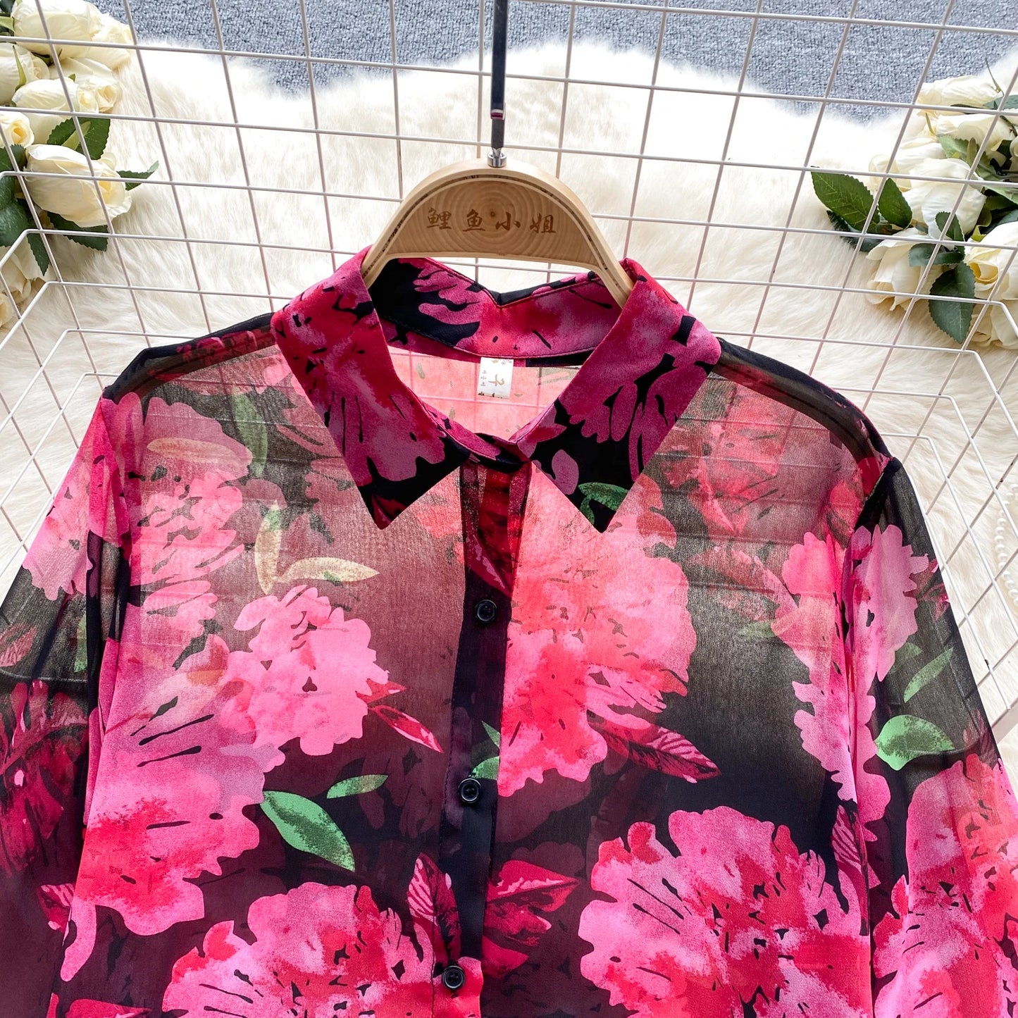 Floral Print Women Shirt Summer Lantern Sleeve Retro French Loose Blouse
