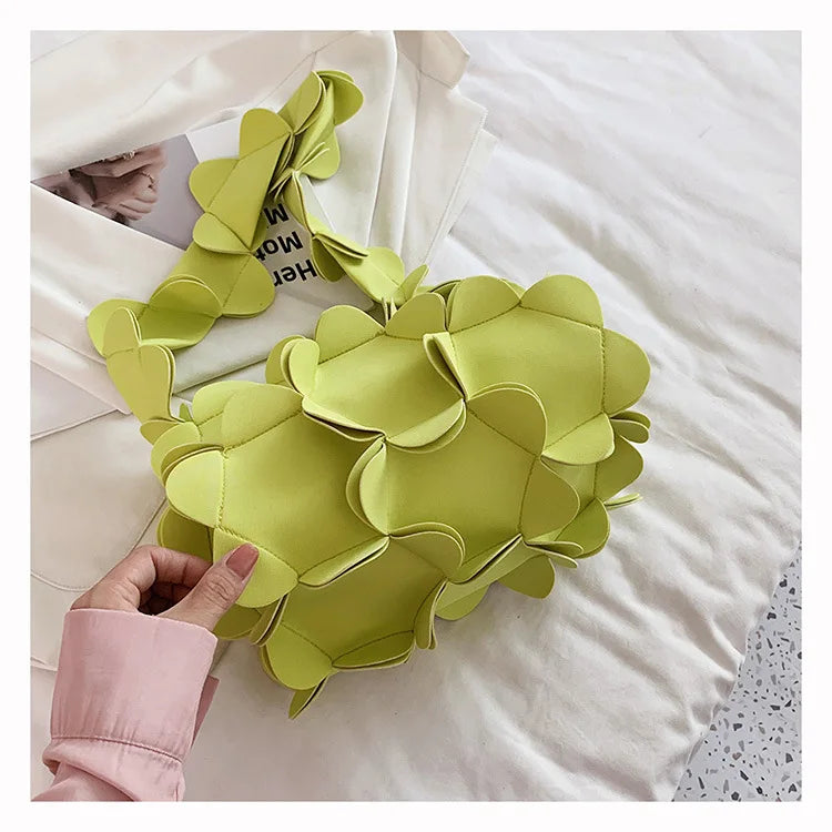 3D Flower PU Leather Armpit Purse Shoulder Bags Women Solid Color Fabric Crossbody Bag
