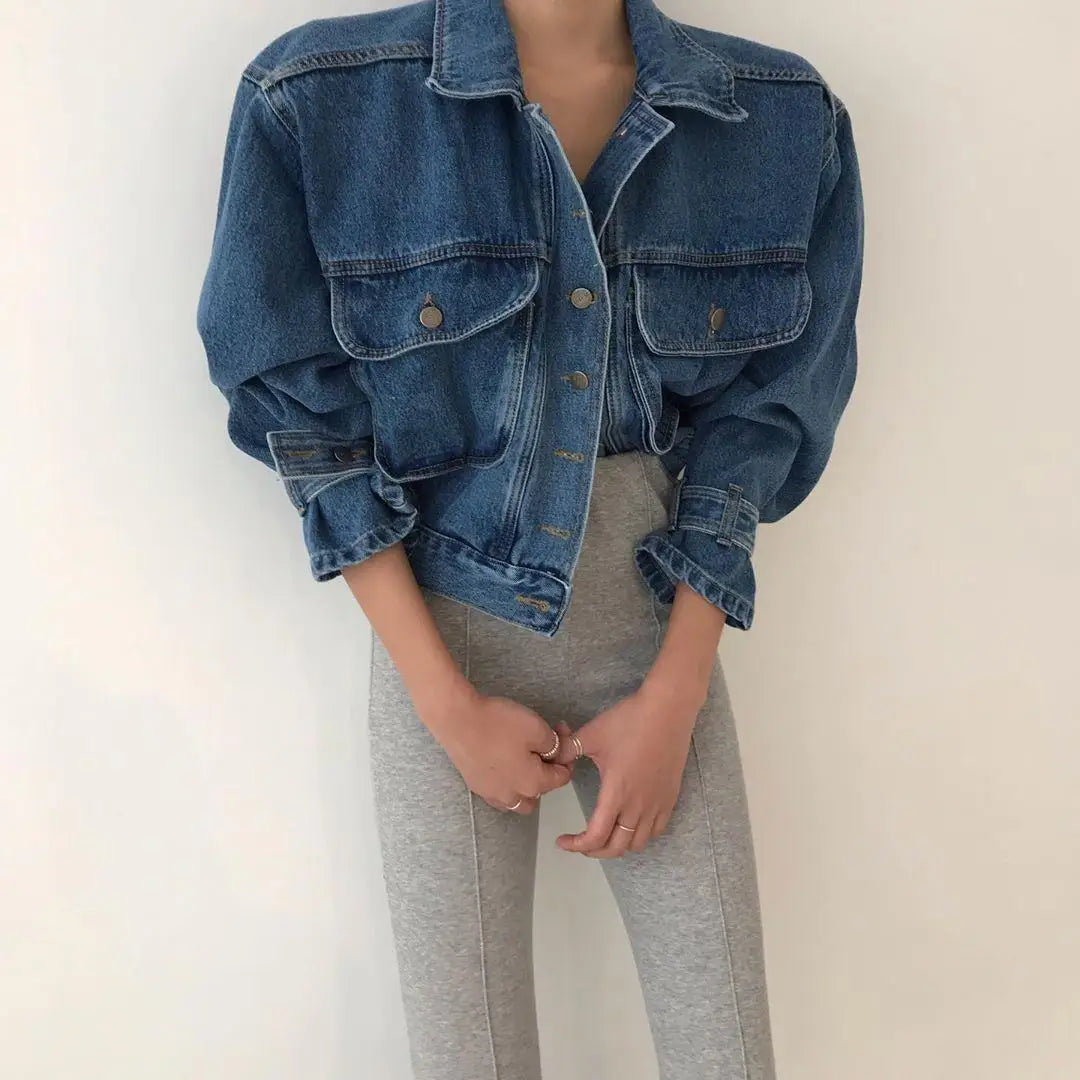 Denim Coats Jackets Women Puff Long Sleeve Y2k Clothes Cropped Jacket