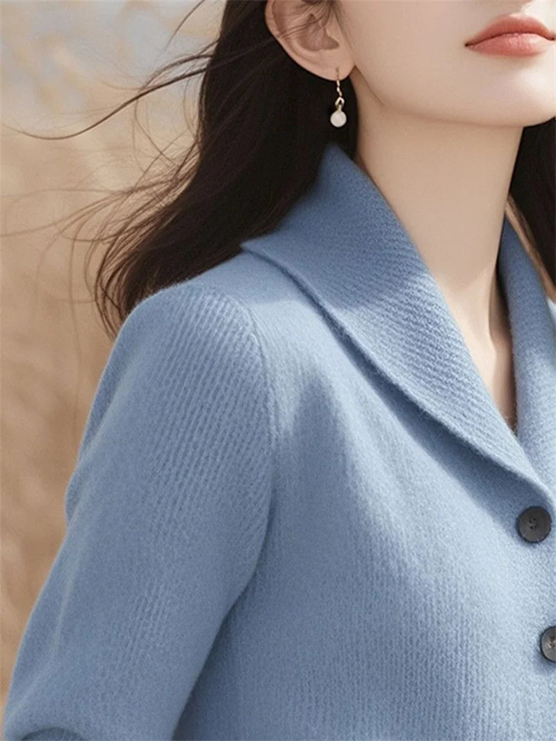 Turndown Collar High End Women Knit Cardigan Sweater Korean Knitwear Tops