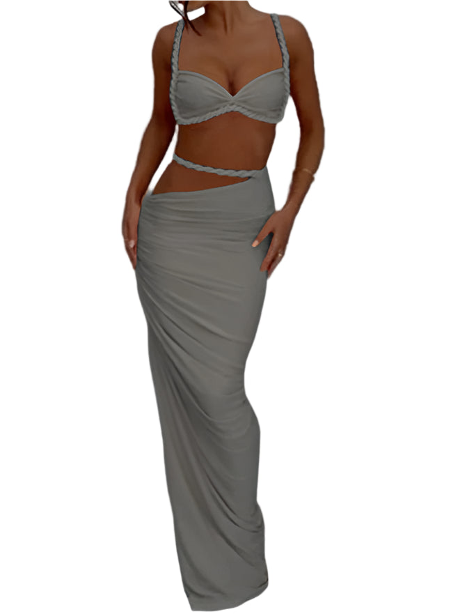 Women Skirt Set Women Two-Piece Dress Summer Orange Bandage Maxi Skirt Set Vacation Outfits