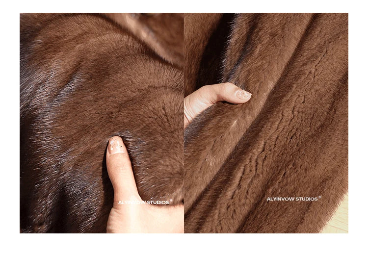 Brown Thick Warm Soft Faux Mink Fur Coat Women Puff Sleeve Stand Collar Fluffy Jacket