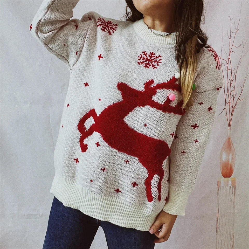Jacquard Ball Christmas Sweater Pullover Round Neck Sweater