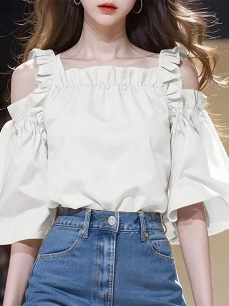 Oversized Women Blouse Summer Off Shoulder Tank Tops Tunic Casual Loose Blouse
