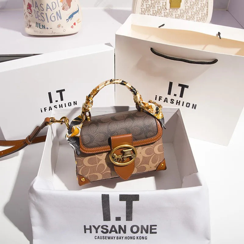 contrasting color women's bag, high-end carriage crossbody bag, portable box bag