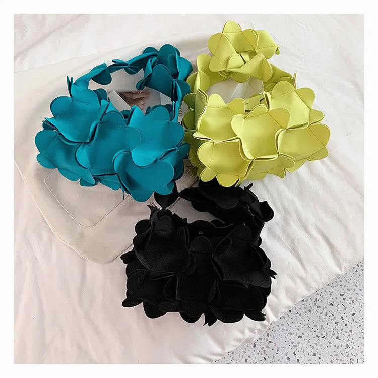 3D Flower PU Leather Armpit Purse Shoulder Bags Women Solid Color Fabric Crossbody Bag