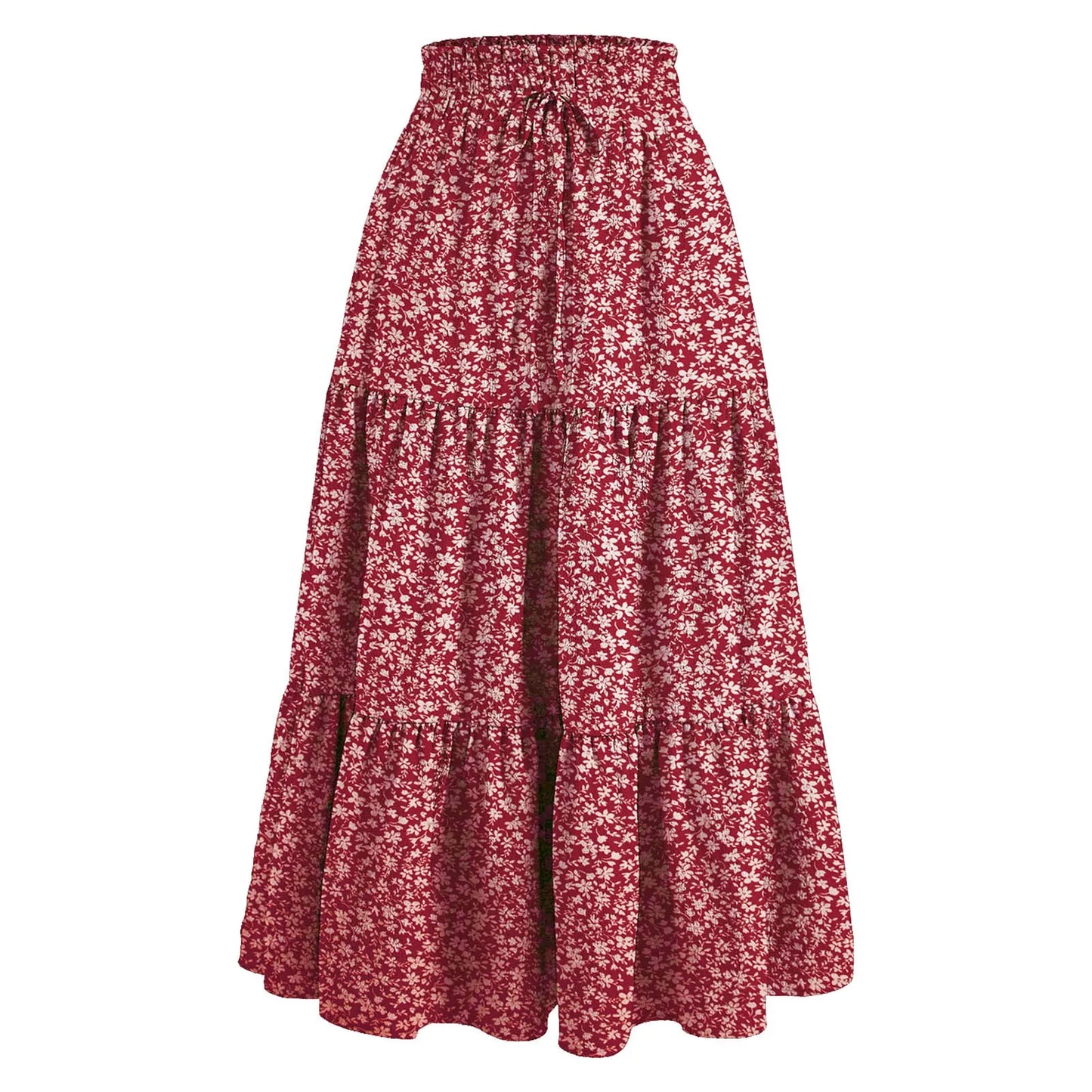 Women'S Boho Vintage Floral Print Maxi Skirt Elastic High Waist Pleated Flowy A Line Long Skirts