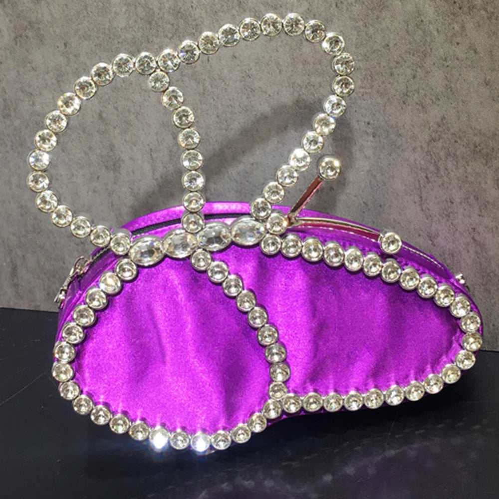 White Rhinestone Pink Butterfly Wedding Evening Clutches Party Prom Purse