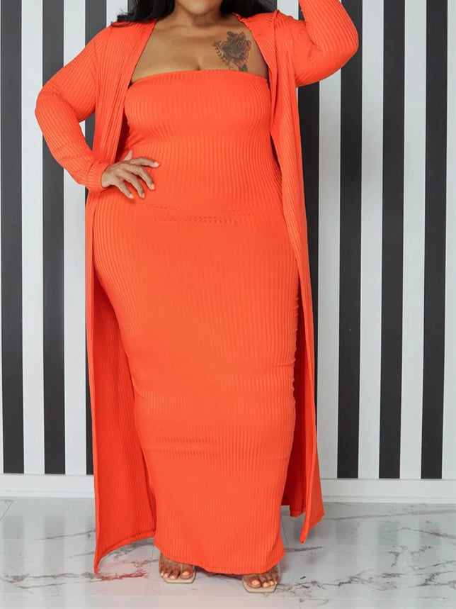 Plus Size Dress Sets 2 Piece Outfits Maxi Dress and Cover Coat Matching Suit