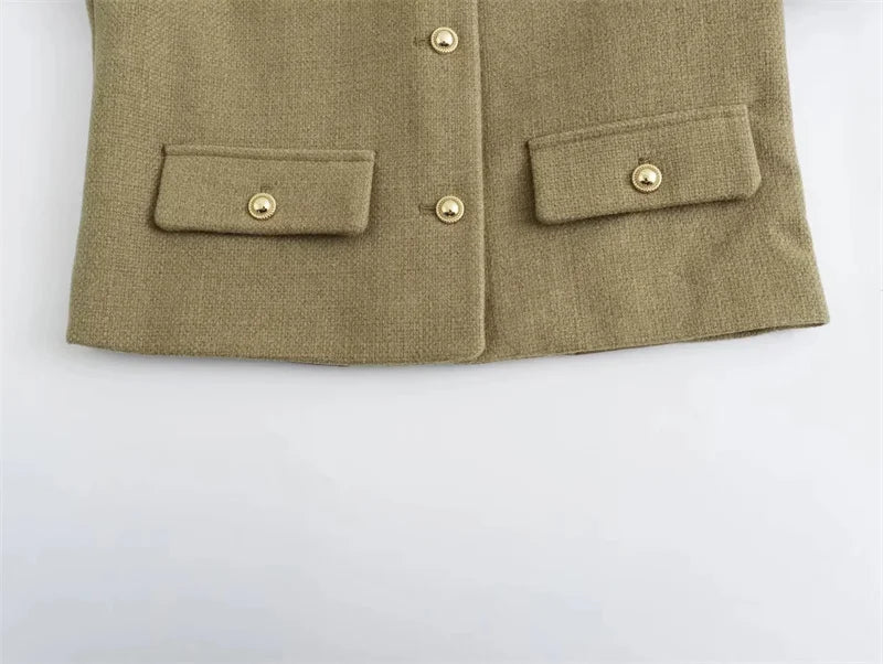 Cropped Tweed Jacket Woman Coat Button Long Sleeve Elegant Jackets For Women Short Coats Outwears