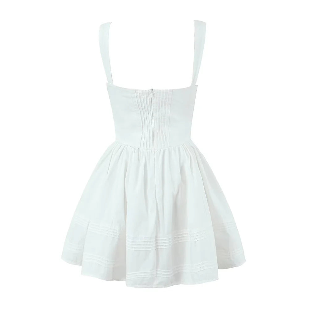 Women's Fashionable Floral Print Pleated Patchwork Slim Fitting Suspender Dress