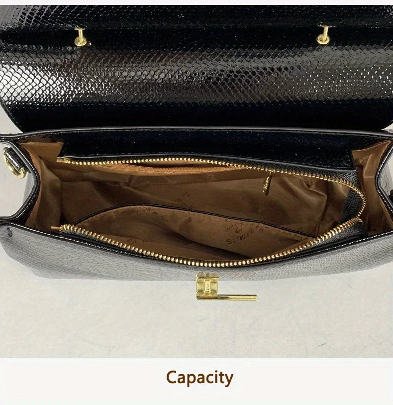 High End Women's Black Bag, Large Capacity Hand-Held Crossbody Bag