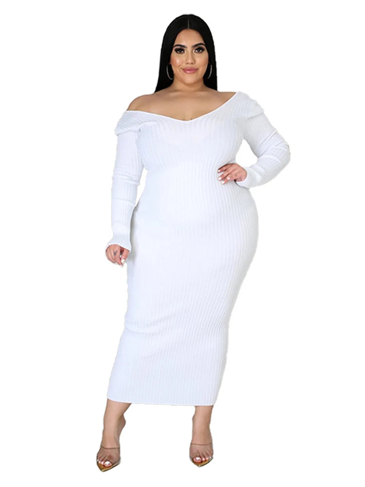 Ladies Knitted Sweater Dress Midi Dress Long Sleeves Chic and Elegant Plus Size Dresses