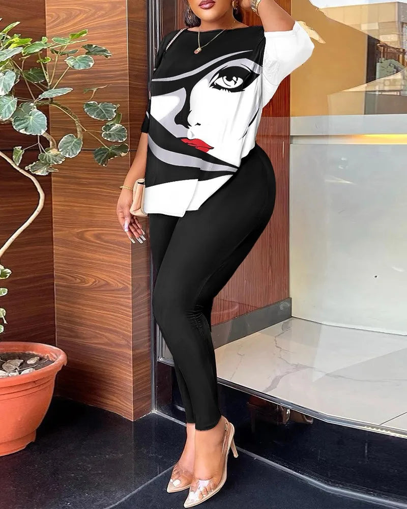 Women's Backless Round Neck Five Quarter Sleeve Pants Two-piece Casual Comfortable Set