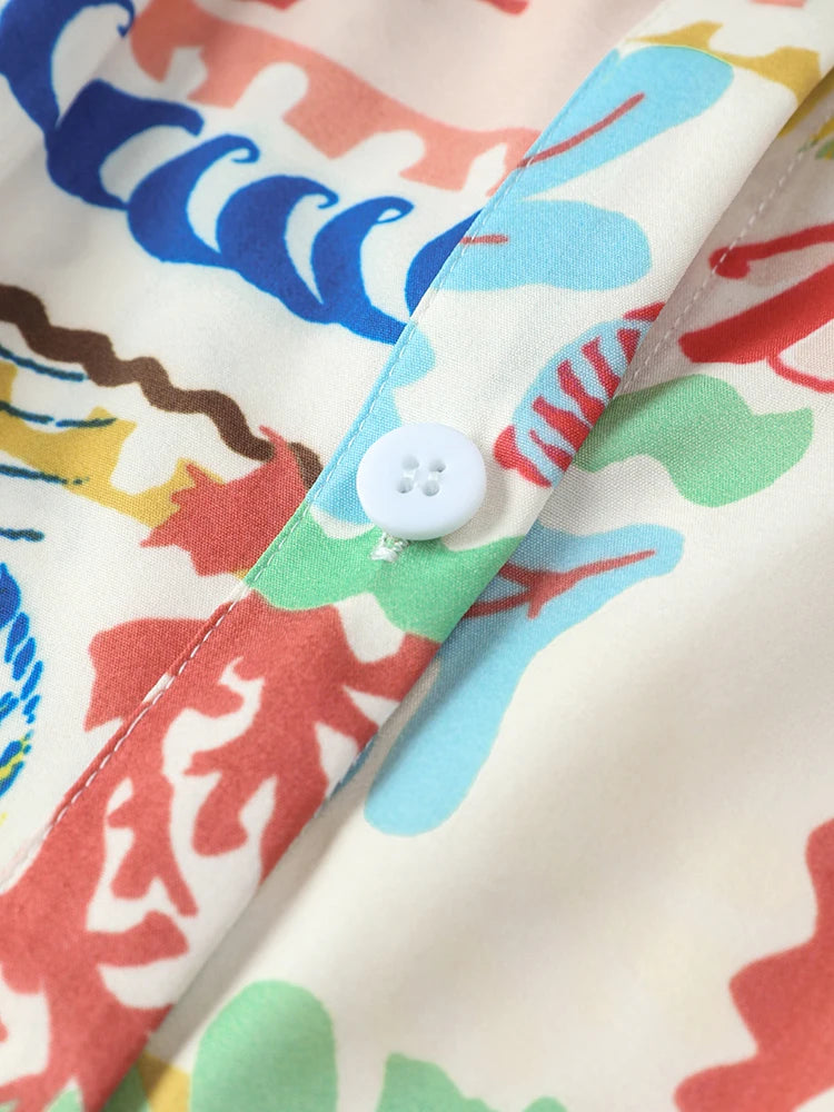 Colorful Printed Suspenders Skirt Set Women Patchwork Quilted High Waist Skirt Two Piece Summer