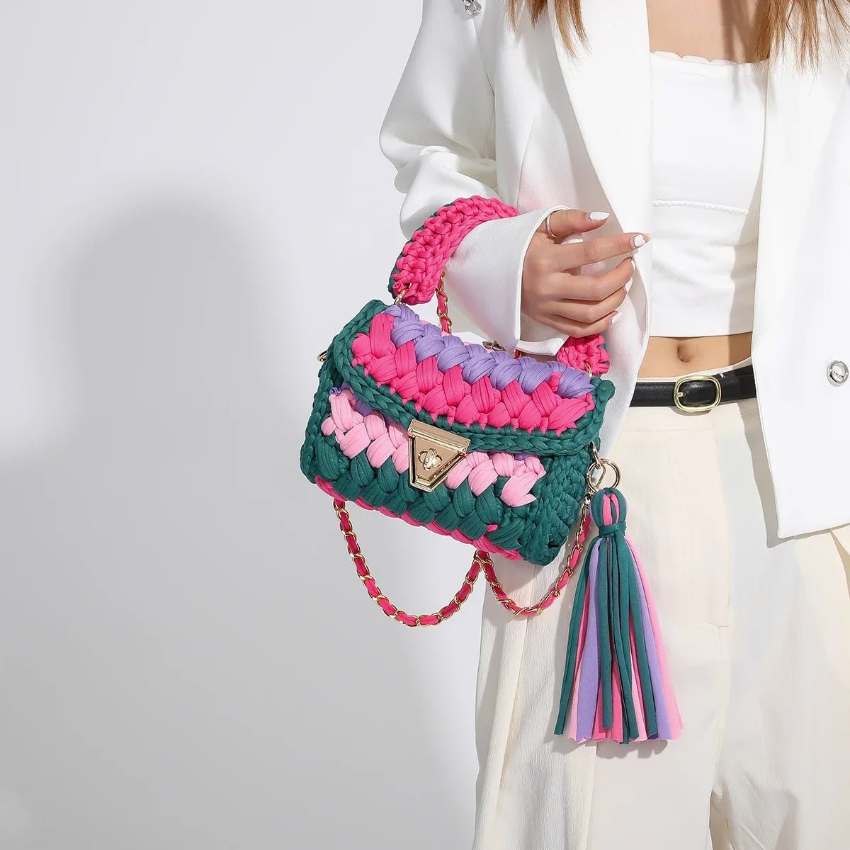 Crochet Bag Shoulder Bag Chunky Knit Handle Bag