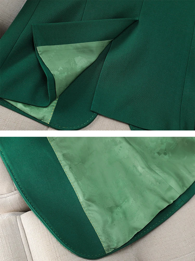 Formal Pant Suit 2 Piece Set Women Green Khaki Red Female Long Sleeve Business Work Wear Blazer